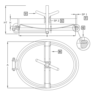 Właz owalny nierdzewny A317 (345x445) -  rysunek