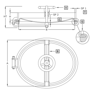 Właz owalny nierdzewny A317E (345x445) - rysunek