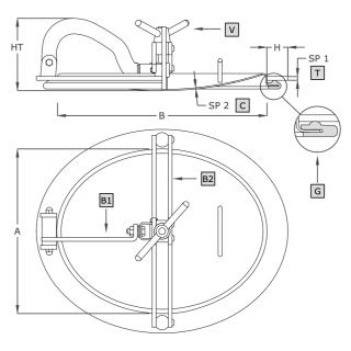 Właz owalny nierdzewny A318 (345x445) - rysunek