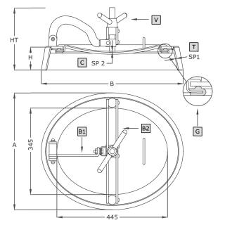 Właz owalny nierdzewny A321 (345x445) - rysunek