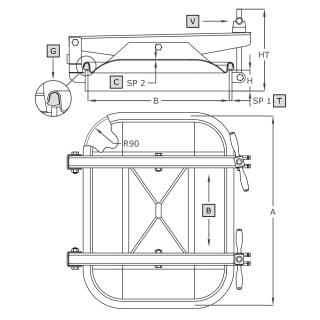 Właz prostokątny nierdzewny A362 (530x400) - rysunek