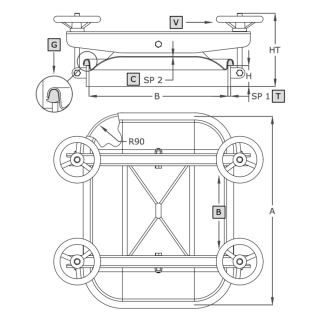 Właz prostokątny nierdzewny A362V (530x400) - rysunek