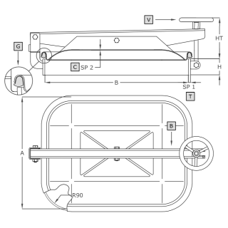 Właz prostokątny nierdzewny A363B (400x530) - rysunek