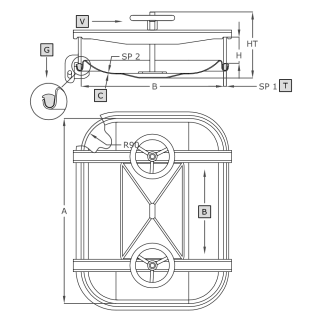 Właz prostokątny nierdzewny A364 (530x400) - rysunek
