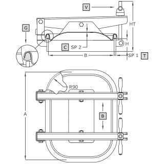 Właz prostokątny nierdzewny A372 (420x310) - rysunek
