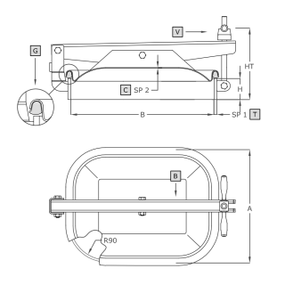 Właz prostokątny nierdzewny A373 (310x420) - rysunek