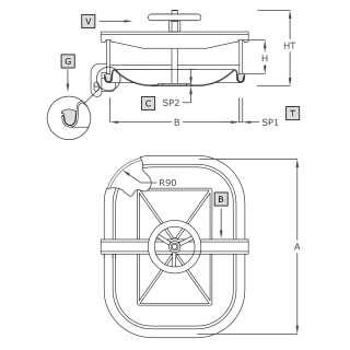 Właz prostokątny nierdzewny A374 (420x310) - rysunek