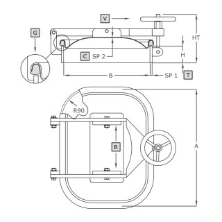 Właz prostokątny nierdzewny A375 (420x310) - rysunek