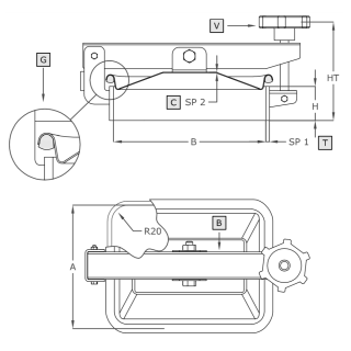 Właz prostokątny nierdzewny A381L (175x225) - rysunek