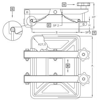 Właz prostokątny nierdzewny A383 (365x275) - rysunek
