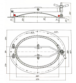 Właz owalny nierdzewny do beczek E140BL (440x308) - rysunek