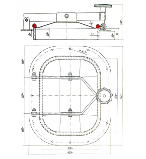 Właz prostokątny nierdzewny do beczek E141BL (424x316) - rysunek