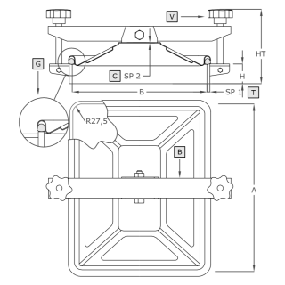Właz prostokątny nierdzewny A653 (360x275) - rysunek