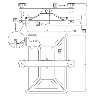 Właz prostokątny nierdzewny A654 (400x280) - rysunek