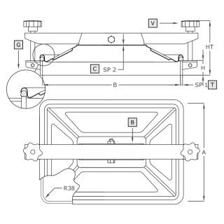 Właz prostokątny nierdzewny A654L (280x400) - rysunek