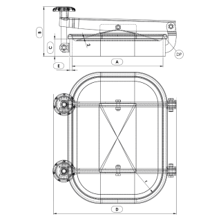Właz prostokątny nierdzewny Boyer P23-210 (314x424) - rysunek