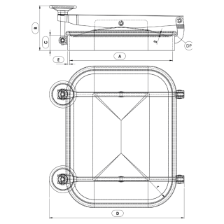 Właz prostokątny nierdzewny Boyer P23-111 (410x534) - rysunek