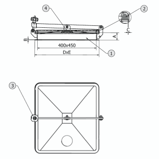 Właz prostokątny nierdzewny C68 (400x450) - rysunek