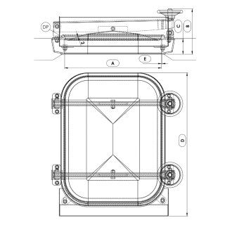 Właz prostokątny nierdzewny Boyer P43-047 (405x530) - rysunek
