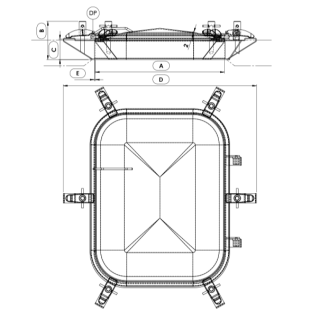 Właz prostokątny nierdzewny Boyer P43-010 (405x530) - rysunek