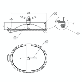 Właz owalny nierdzewny C52 (480x370) - rysunek
