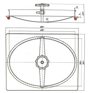 Właz owalny nierdzewny do beczek E127BL (438x306) - rysunek