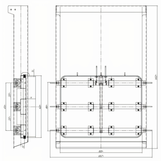 Właz prostokątny nierdzewny (gilotyna, zasuwa) E134N (600x800) - rysunek