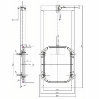 Właz prostokątny nierdzewny (gilotyna, zasuwa) E137CN (530x406) - rysunek