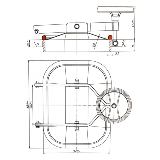 Właz prostokątny nierdzewny E123 (424x316) - rysunek