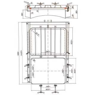 Właz prostokątny nierdzewny (gilotyna, zasuwa) E134 (600x800) - rysunek