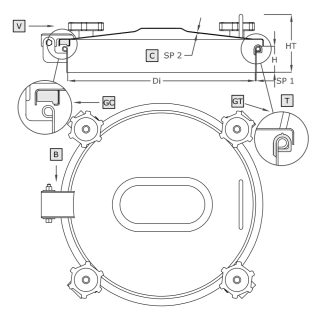 Właz okrągły nierdzewny A940 (DN220-DN600) - rysunek