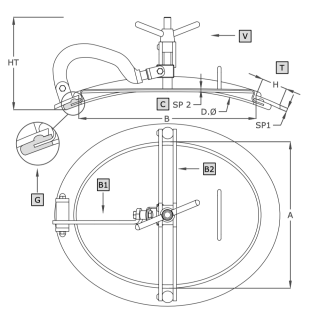 Właz owalny nierdzewny A309 (345x445) - rysunek